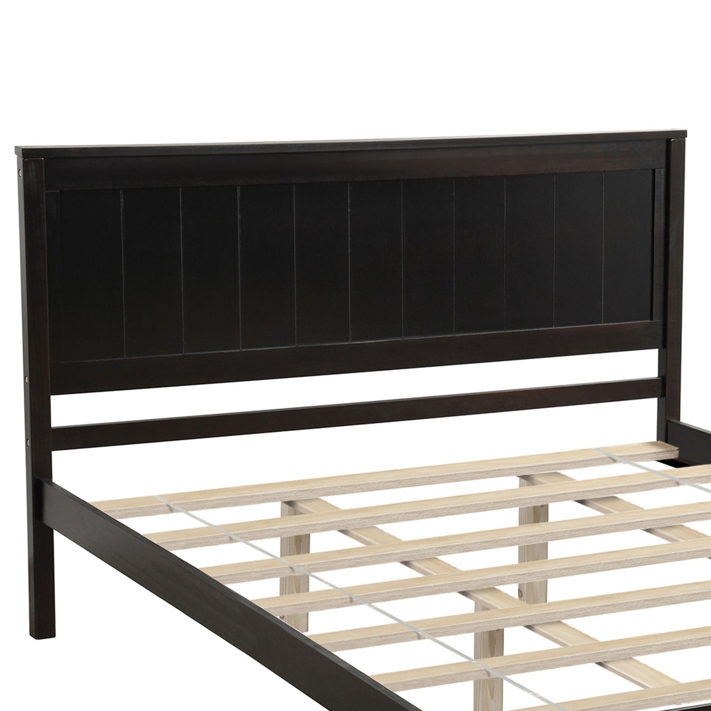Strong Espresso Wood Platform Bed and Headboard
