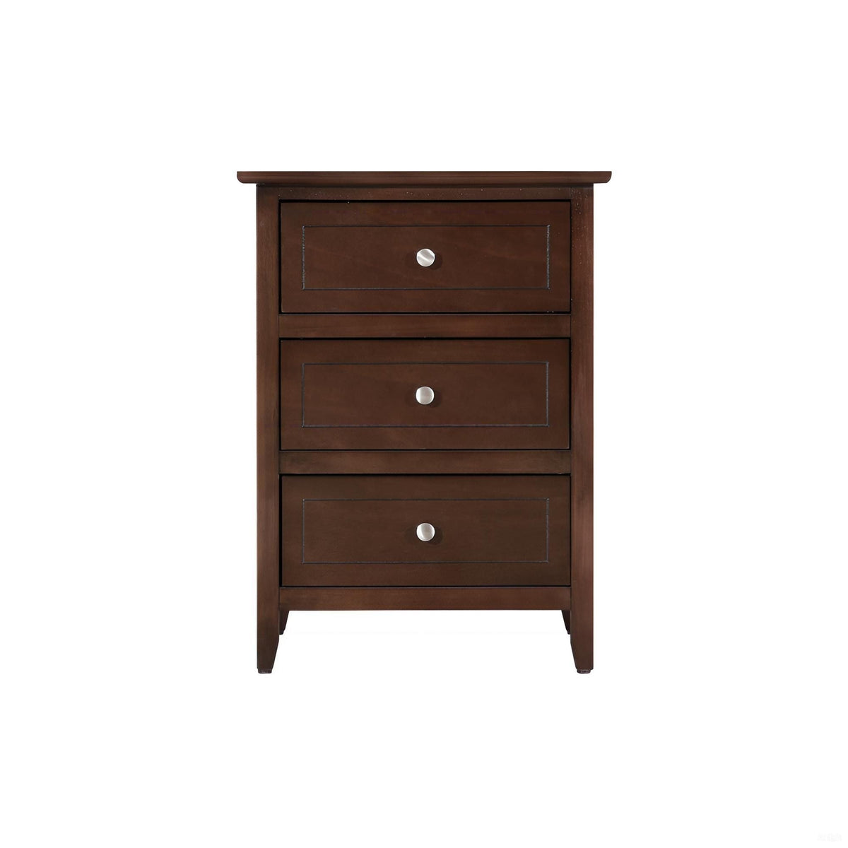 Three-drawer accent nightstand with dark brown real wood veneer by HouseOfZazla on Tampa Home & Garden Store