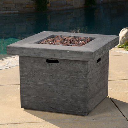 Anchorage Wood Square Fire Pit 40,000 BTU gray with lava rocks by HouseOfZazla on Tampa Home & Garden Store