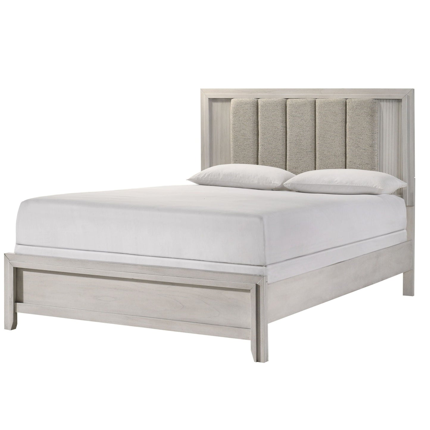 Plush upholstered headboard framed bed in gray fabric with frame by HouseOfZazla on Tampa Home & Garden Store