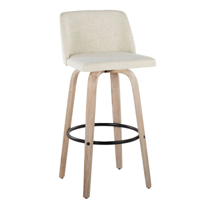 Barstool beige fabric upholstery with light wood legs and round black footrest, HouseOfZazla on Tampa Home & Garden Store