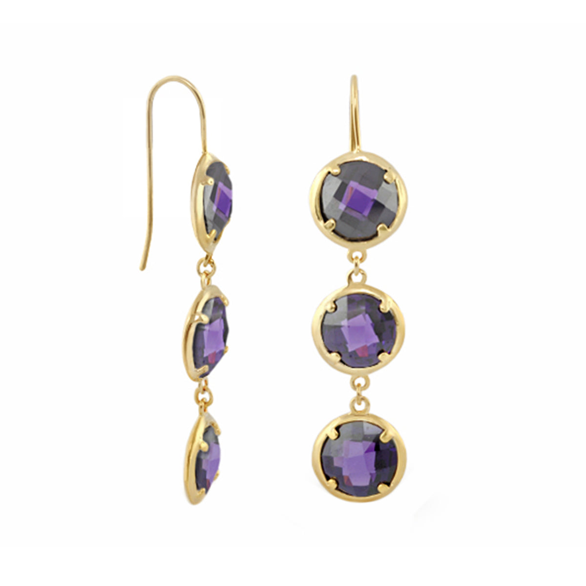 Glamour by the Yard earrings gold-tone with three purple faceted stones by Lauren G Adams on Tampa Home & Garden Store