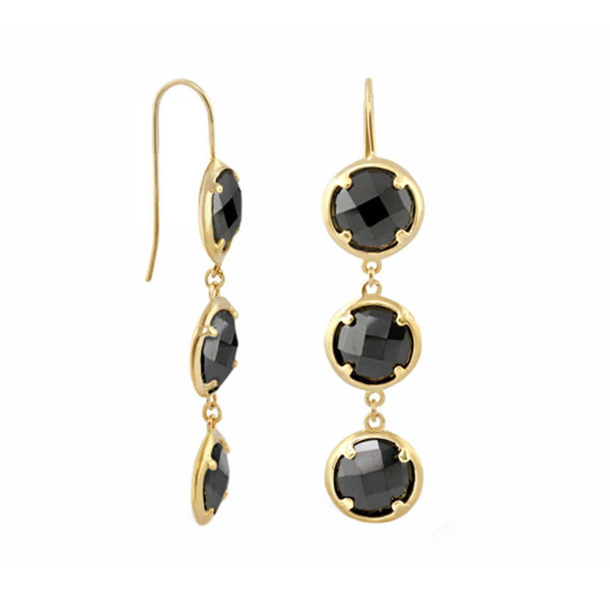 Glamour by the Yard earrings in gold-tone with black faceted stones, drop style pair on Tampa Home & Garden Store