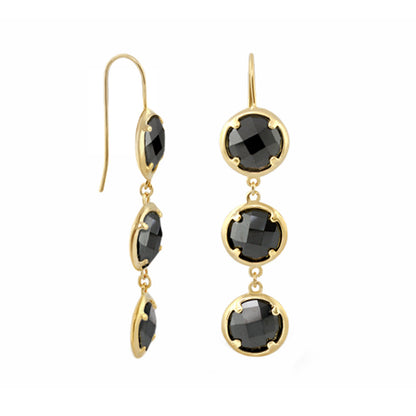 Glamour by the Yard earrings in gold-tone with black faceted stones, drop style pair on Tampa Home & Garden Store