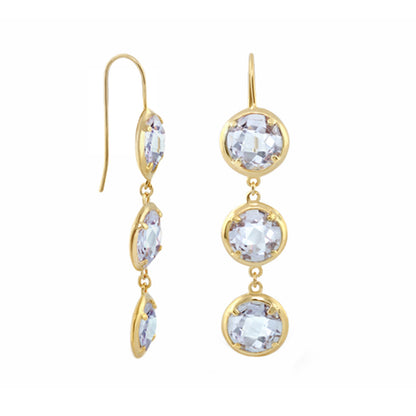 Glamour by the Yard Earrings, goldtone drop earrings with three lavender crystals in bezels on Tampa Home & Garden Store