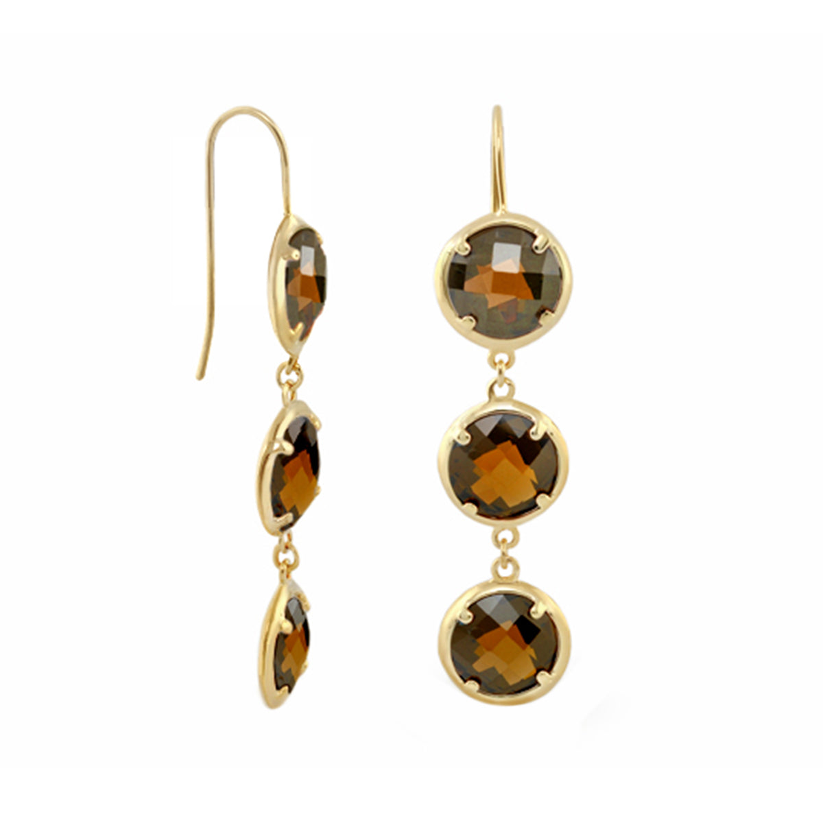 Glamour by the Yard earrings gold-tone with smoky stones, cascading drop on Tampa Home & Garden Store