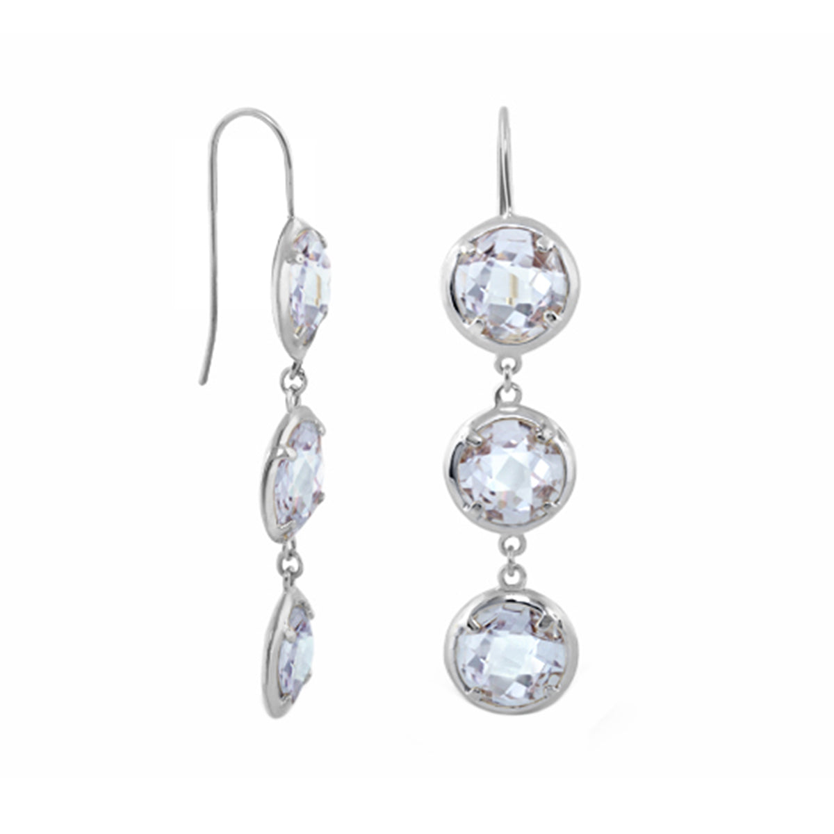 Glamour by the Yard Earrings, Lauren G Adams, three crystal drops in silver-tone settings on Tampa Home & Garden Store