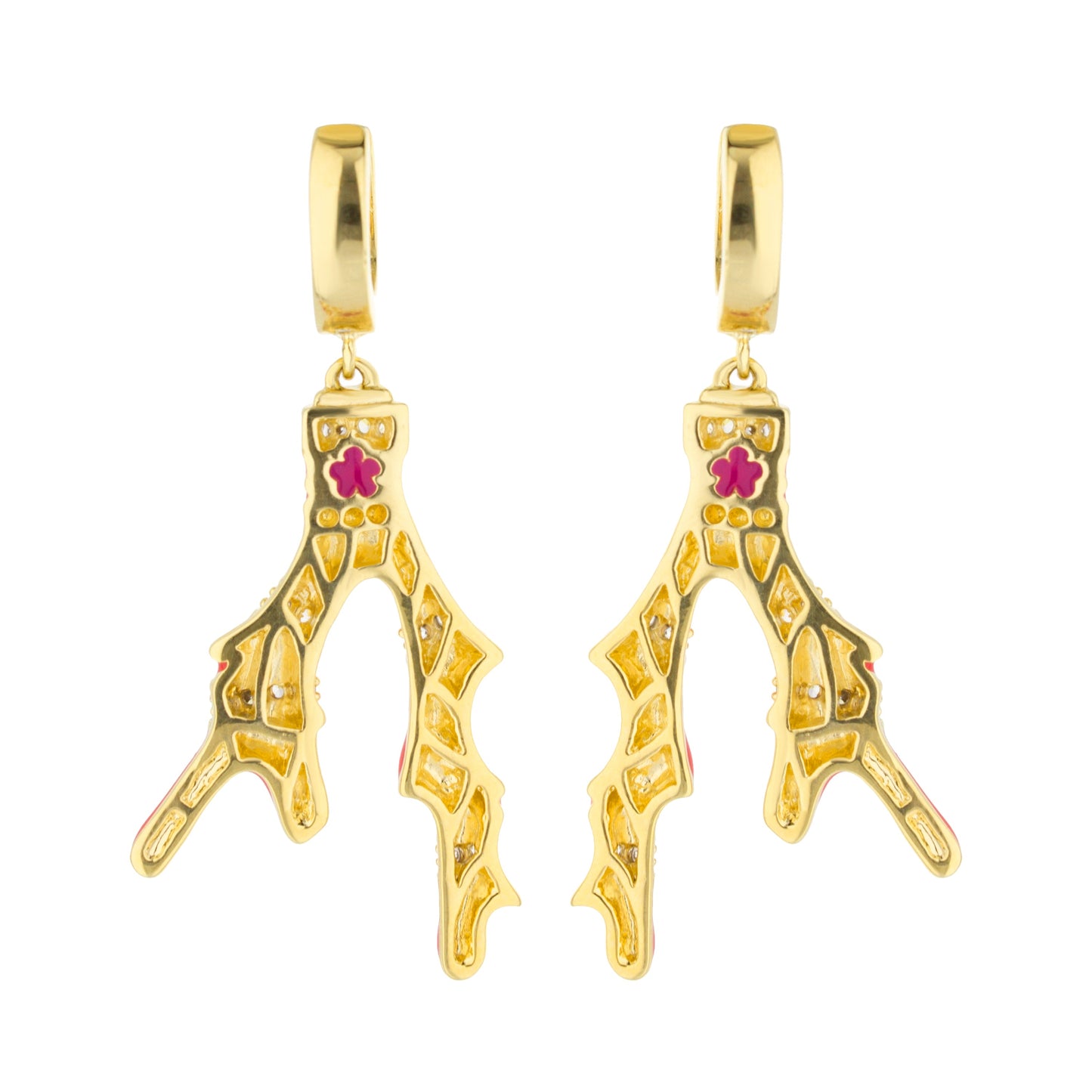 Pretty Little Things Earrings pair by Lauren G Adams, gold-tone dangle with pink enamel accents on Tampa Home & Garden Store