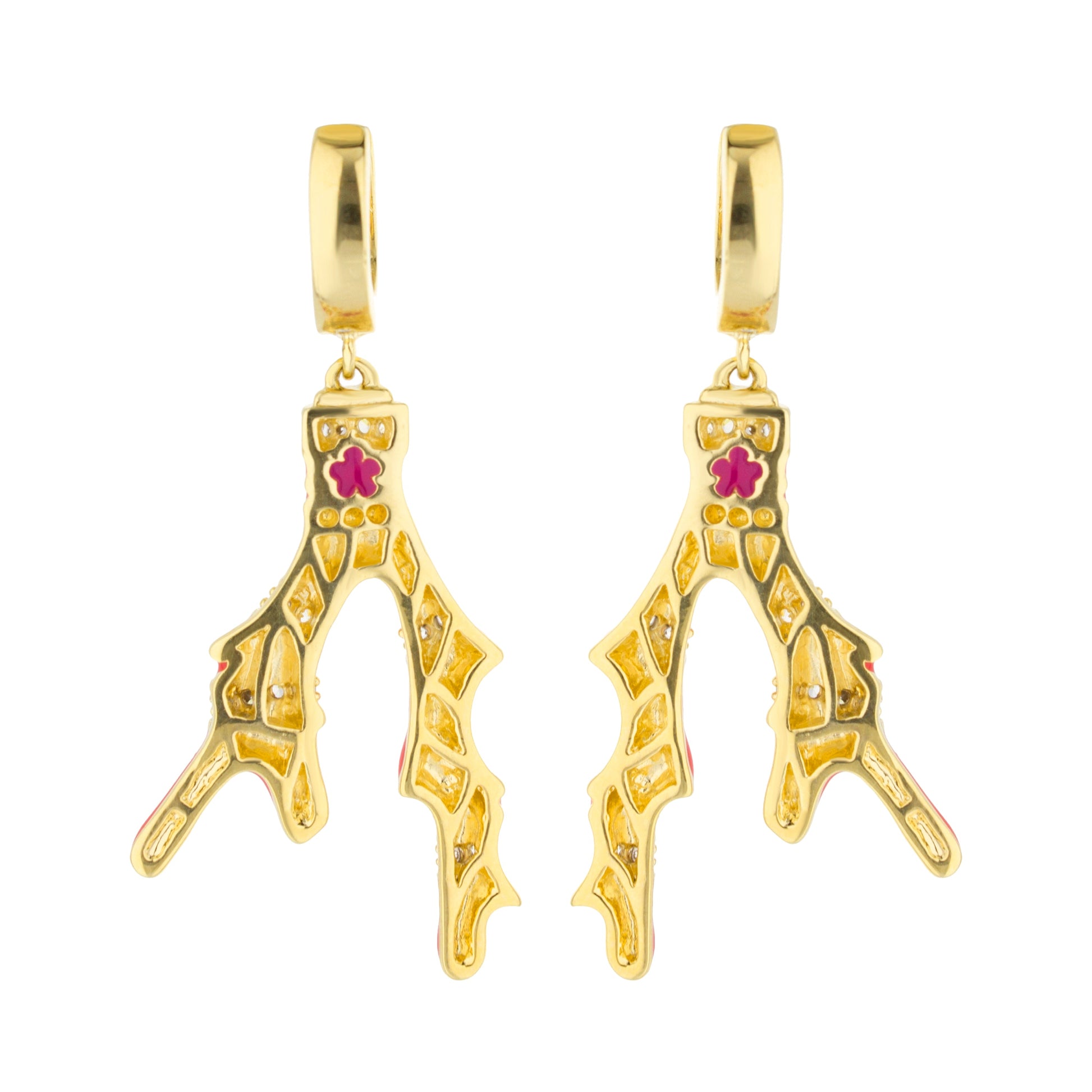 Pretty Little Things Earrings pair by Lauren G Adams, gold-tone dangle with pink enamel accents on Tampa Home & Garden Store