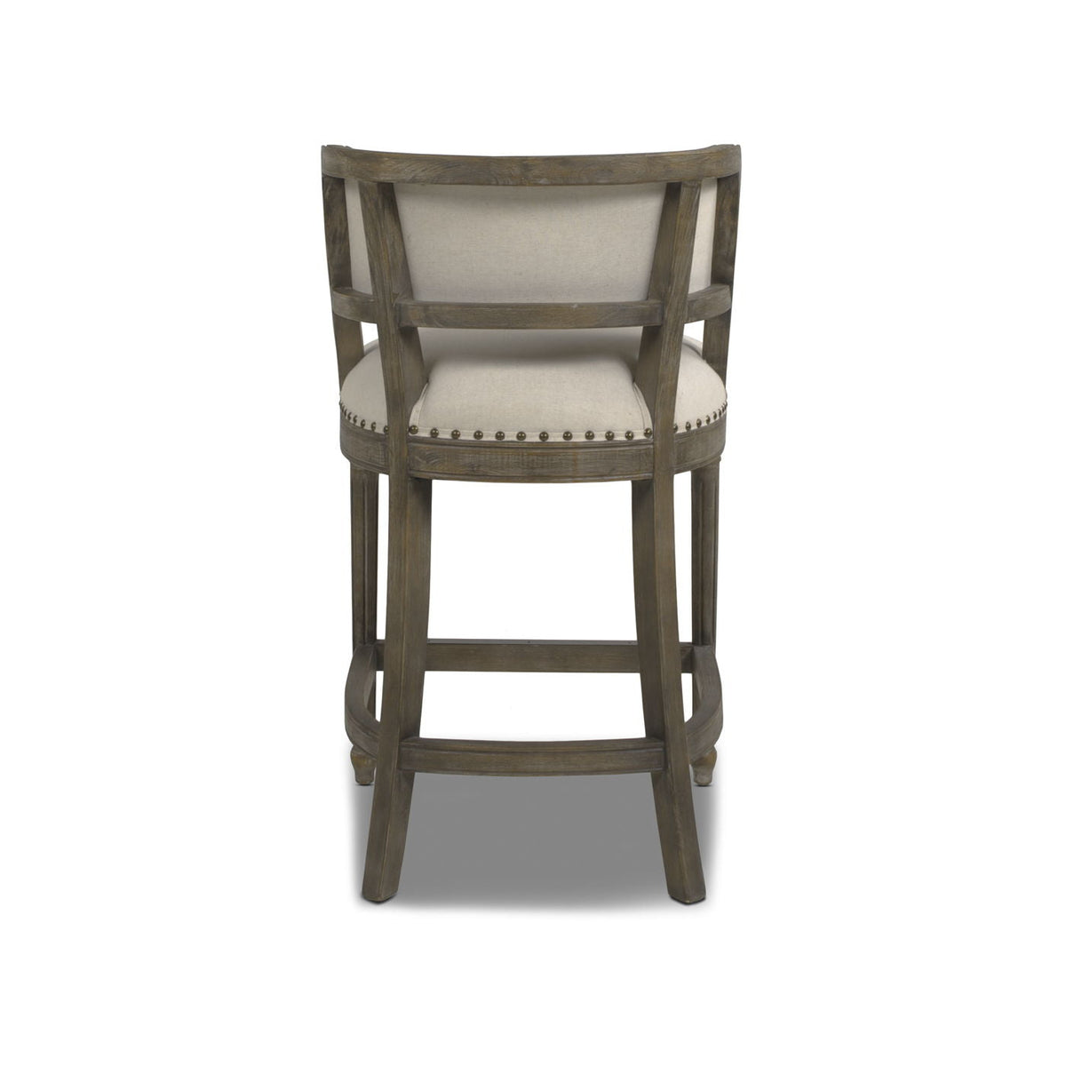 HouseOfZazla Farmhouse counter height bar stool with backrest and beige upholstery on Tampa Home & Garden Store