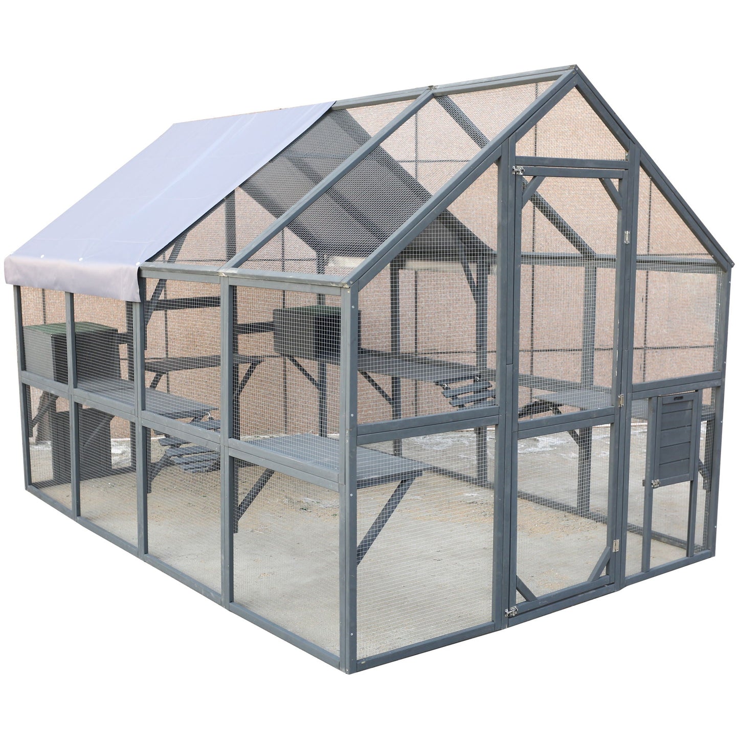 Spacious Wooden Cat Enclosure with Gray Roof