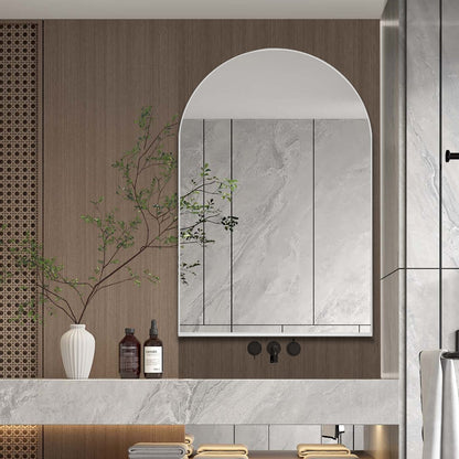 Arched recessed medicine cabinet by HouseOfZazla with white frame, mirrored door, adjustable shelves on Tampa Home & Garden Store