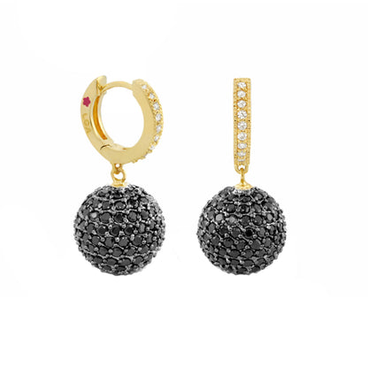 Glamour Pave Earrings Pavé Ball Drop Lauren G Adams gold hoop with black pavé ball pair on Tampa Home & Garden Store