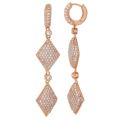 Glamour Pave Rhombus Earrings, rose gold-tone pavé diamonds in diamond-shaped drops, pair on Tampa Home & Garden Store