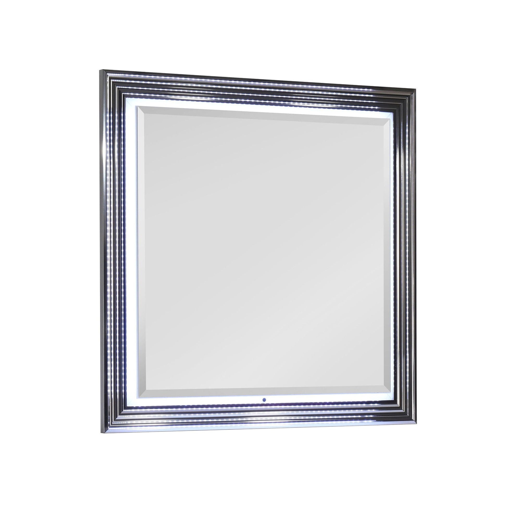 Moon LED accent framed mirror with chrome border and lit edge lights HouseOfZazla on Tampa Home & Garden Store