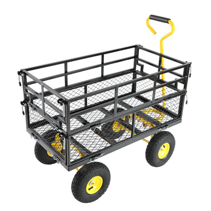 HouseOfZazla wagon cart with black metal frame, yellow wheels, curved yellow handle on Tampa Home & Garden Store