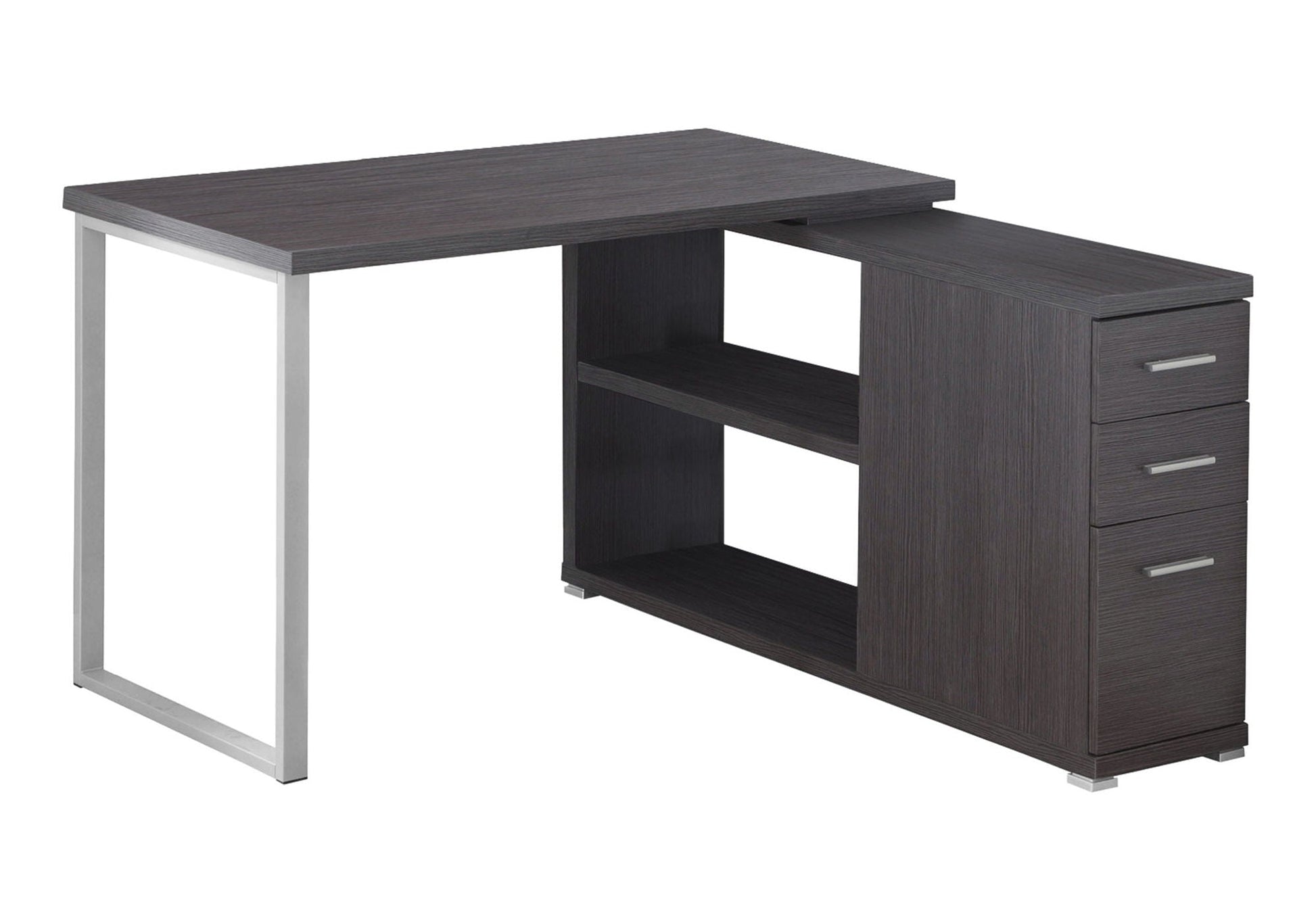 L-Shape Computer Desk with Storage Drawers dark wood finish, right drawers, metal left legs on Tampa Home & Garden Store