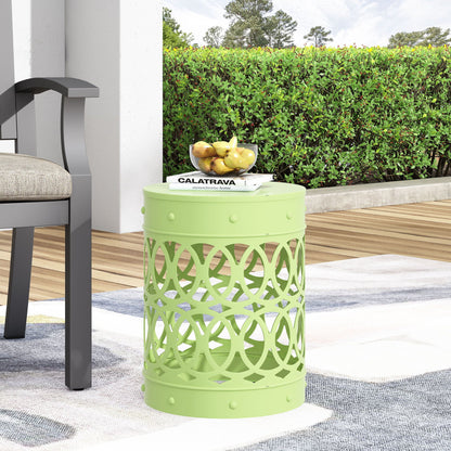 Large Outdoor Metal End Table with Floral Cut