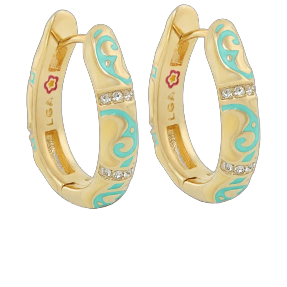 Stackable Desire Earrings gold-tone hoops with turquoise enamel and crystals by Lauren G Adams on Tampa Home & Garden Store