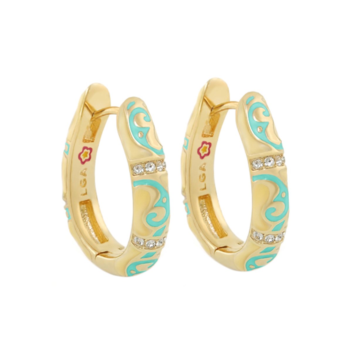 Stackable Desire Earrings by Lauren G Adams, gold-tone hoops with turquoise enamel crystal band on Tampa Home & Garden Store