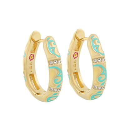Stackable Desire Earrings by Lauren G Adams, gold-tone hoops with turquoise enamel crystal band on Tampa Home & Garden Store