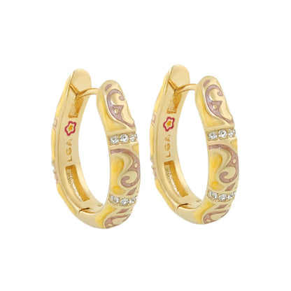Lauren G Adams Stackable Desire Earrings, gold-tone hoops with pink enamel and diamonds on Tampa Home & Garden Store