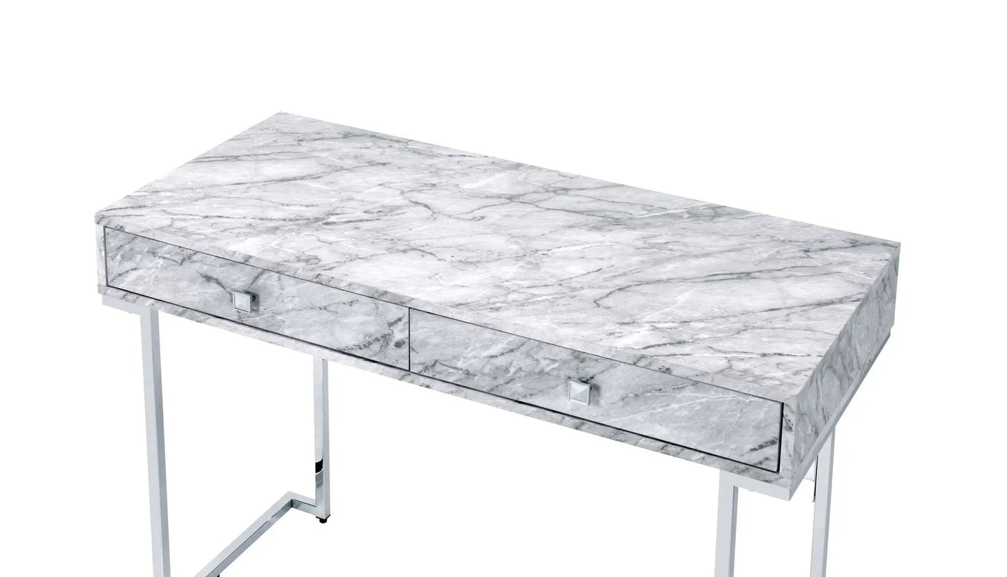 Tigress Faux Marble Top Writing Desk White