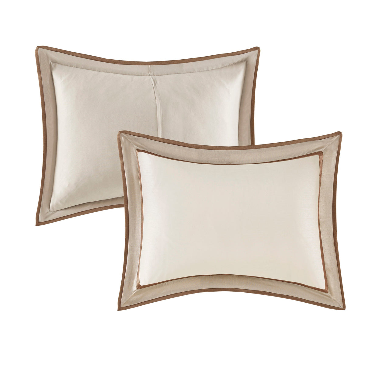 7 Piece Comforter Set Taupe/Brown King by HouseOfZazla with cream bedding and brown trim on Tampa Home & Garden Store