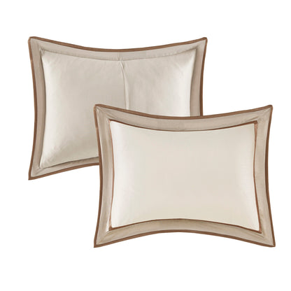 7 Piece Comforter Set Taupe/Brown King by HouseOfZazla with cream bedding and brown trim on Tampa Home & Garden Store