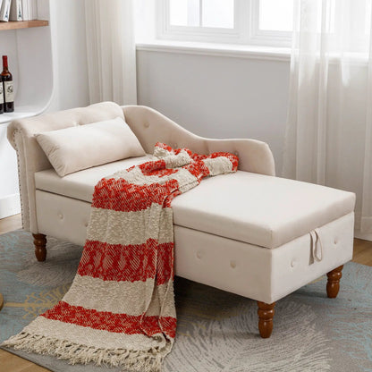 Cream upholstered chaise lounge with rolled arms and nailhead trim, plus two pillows on Tampa Home & Garden Store