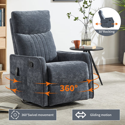 Blue Heat Massage Manual Recliner Chair in blue-gray fabric with 360° swivel on Tampa Home & Garden Store