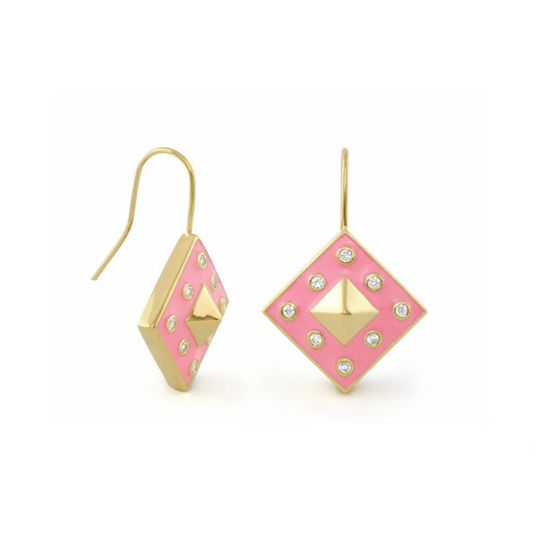 Stud Me Earring drop pink enamel diamond earrings with crystals gold-tone setting Lauren G Adams on Tampa Home & Garden Store