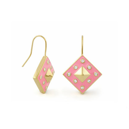 Stud Me Earring drop pink enamel diamond earrings with crystals gold-tone setting Lauren G Adams on Tampa Home & Garden Store