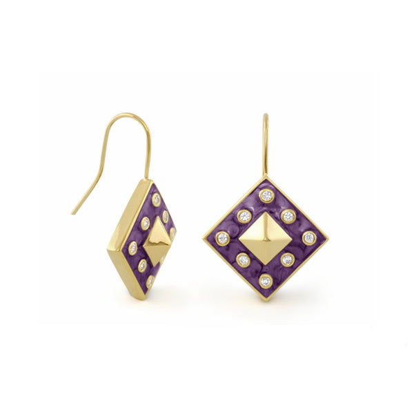 Lauren G Adams Stud Me Earring drop pair in purple enamel with gold frame and crystals on Tampa Home & Garden Store