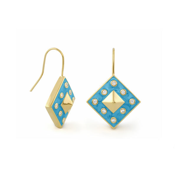 Drop earrings Stud Me Earring by Lauren G Adams in turquoise enamel with crystal accents on Tampa Home & Garden Store