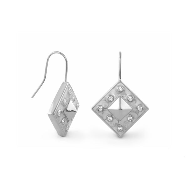 Stud Me Earring pair drop earrings in a silver-tone square frame with crystal accents by Lauren G Adams on Tampa Home & Garden Store