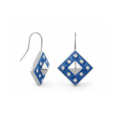 Drop earrings by Lauren G Adams, blue enamel diamond shapes with crystal accents, pair on Tampa Home & Garden Store