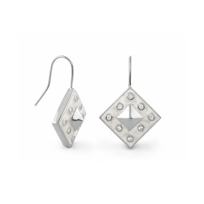 Stud Me Drop earrings by Lauren G Adams, silver-tone square frame with crystal accents, pair shown on Tampa Home & Garden Store