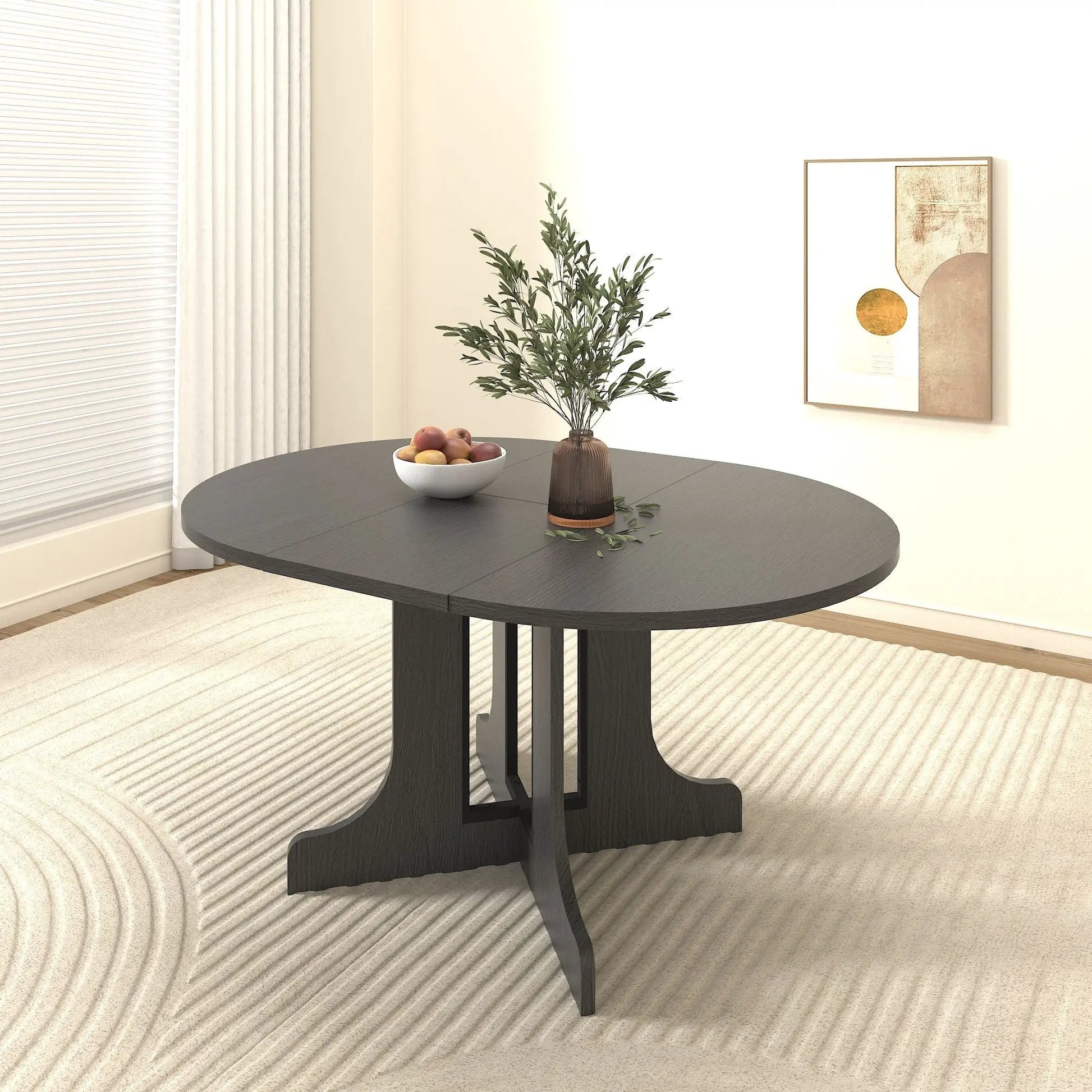 Dining table oval black expandable with removable leaf and X trestle base on Tampa Home & Garden Store