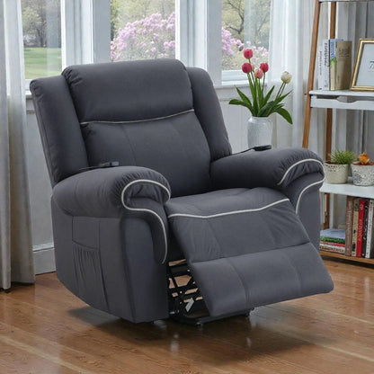 Domana polished microfiber power Nirion lift recliner with heating massage dark blue on Tampa Home & Garden Store