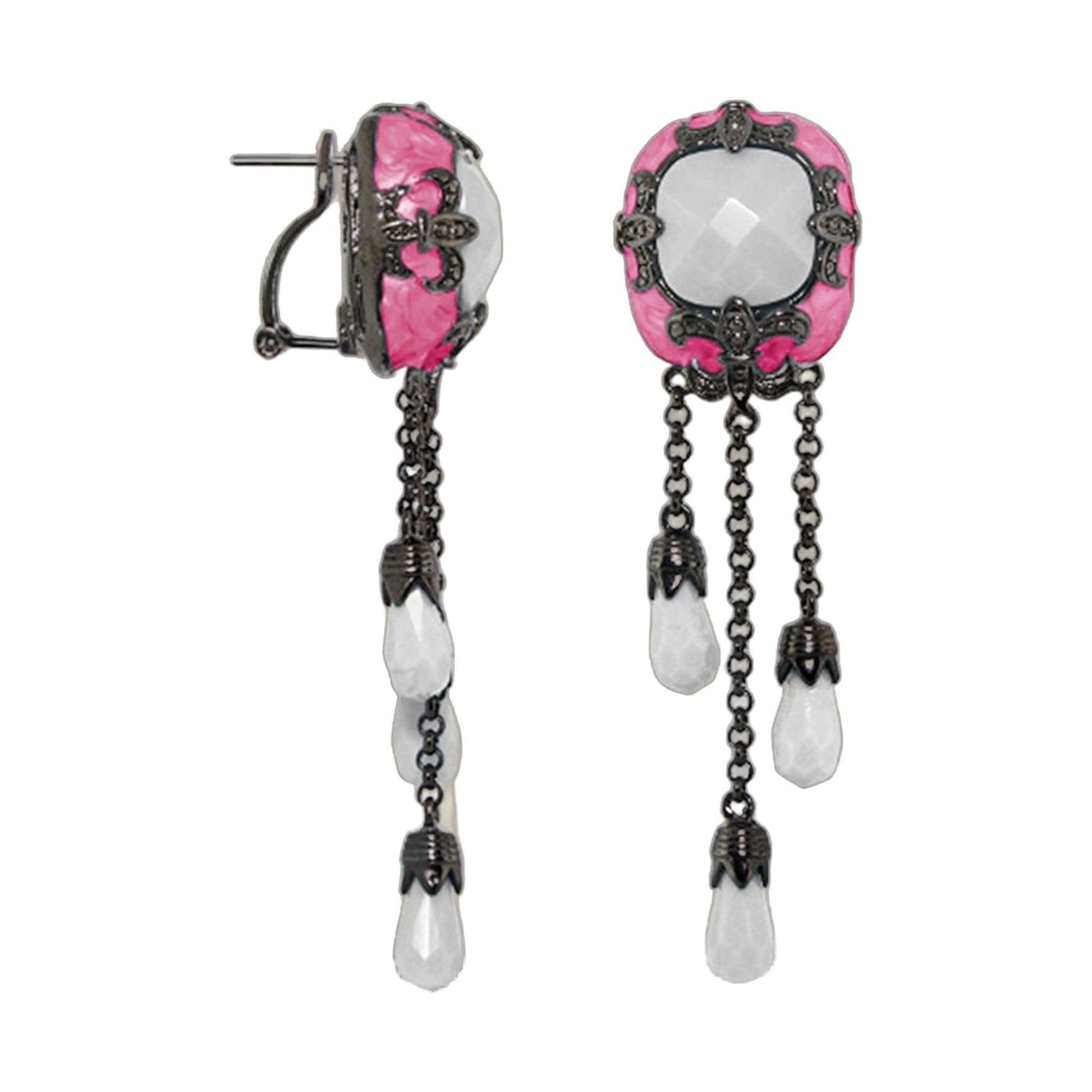 Knights of Love Chandelier Earrings pink enamel filigree crystal drops 2 pcs Lauren G Adams on Tampa Home & Garden Store