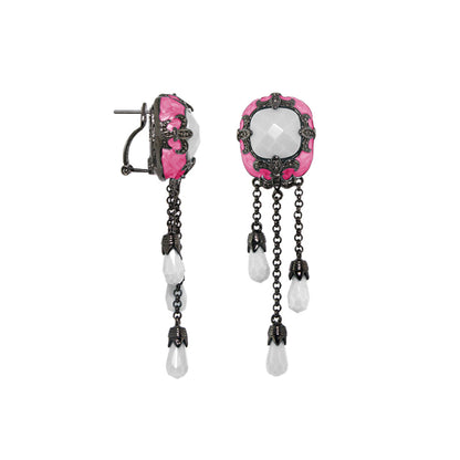 Knights of Love chandelier earrings pink ornate setting with white crystal drops Lauren G Adams on Tampa Home & Garden Store