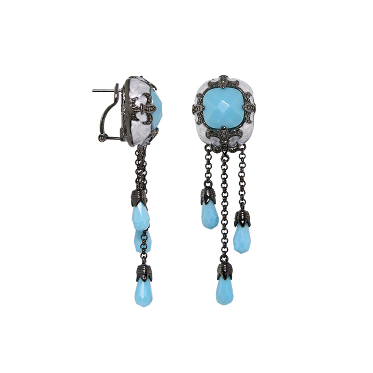 Knights of Love chandelier earrings by Lauren G Adams, turquoise drops and antique metal on Tampa Home & Garden Store