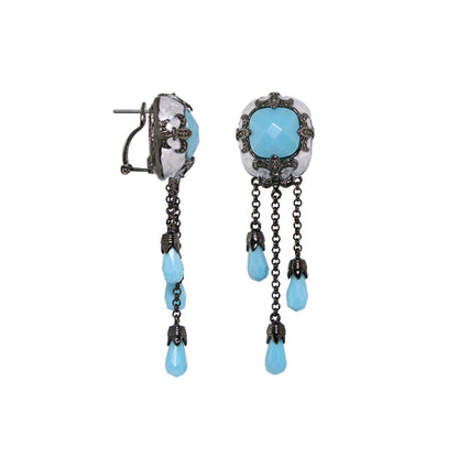 Knights of Love chandelier earrings by Lauren G Adams, turquoise drops and antique metal on Tampa Home & Garden Store