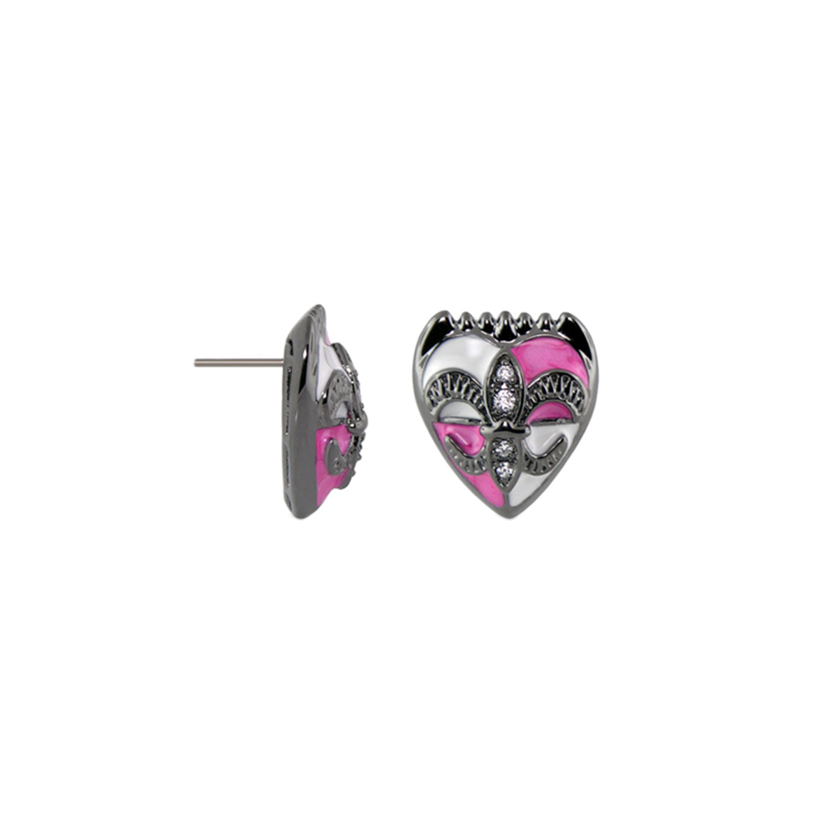 Knights of Love post earrings by Lauren G Adams, pink enamel heart studs with crystals on Tampa Home & Garden Store