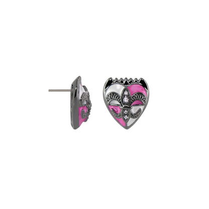 Knights of Love post earrings by Lauren G Adams, pink enamel heart studs with crystals on Tampa Home & Garden Store