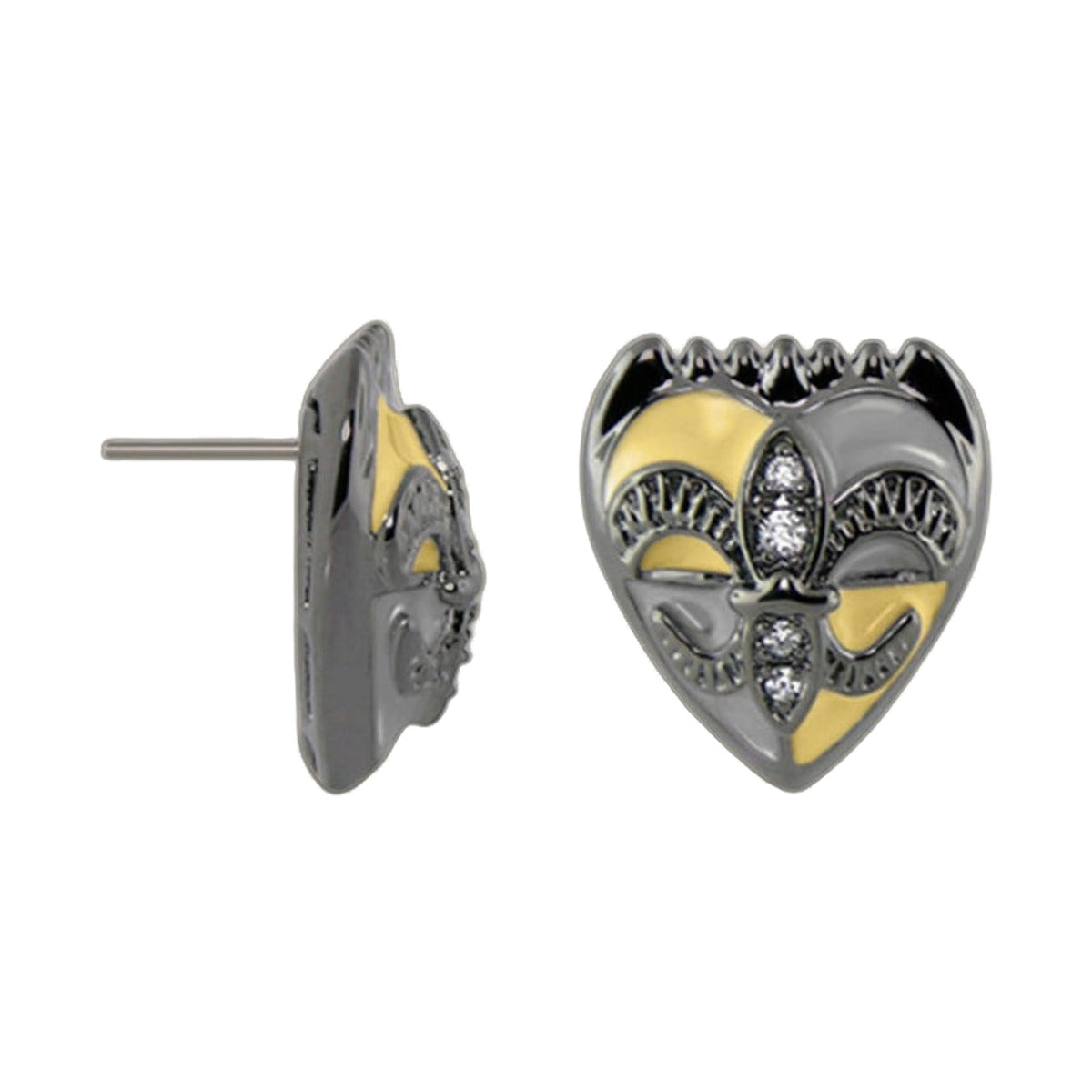 Knights of Love post earrings by Lauren G Adams, two gunmetal studs with yellow enamel accents on Tampa Home & Garden Store