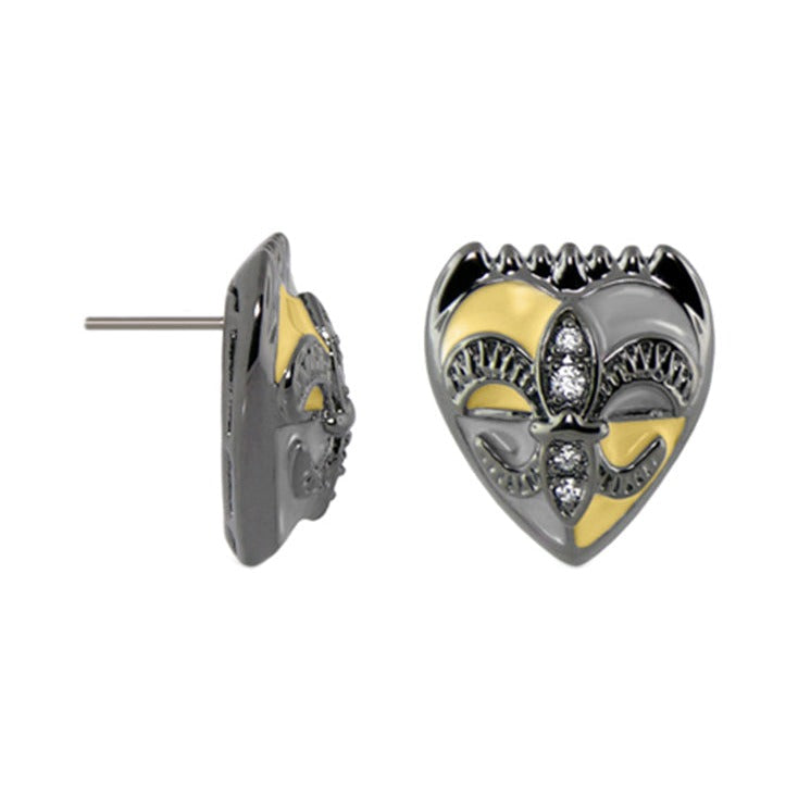 Knights of Love heart earrings in gunmetal-yellow with marcasite accents by Lauren G Adams on Tampa Home & Garden Store