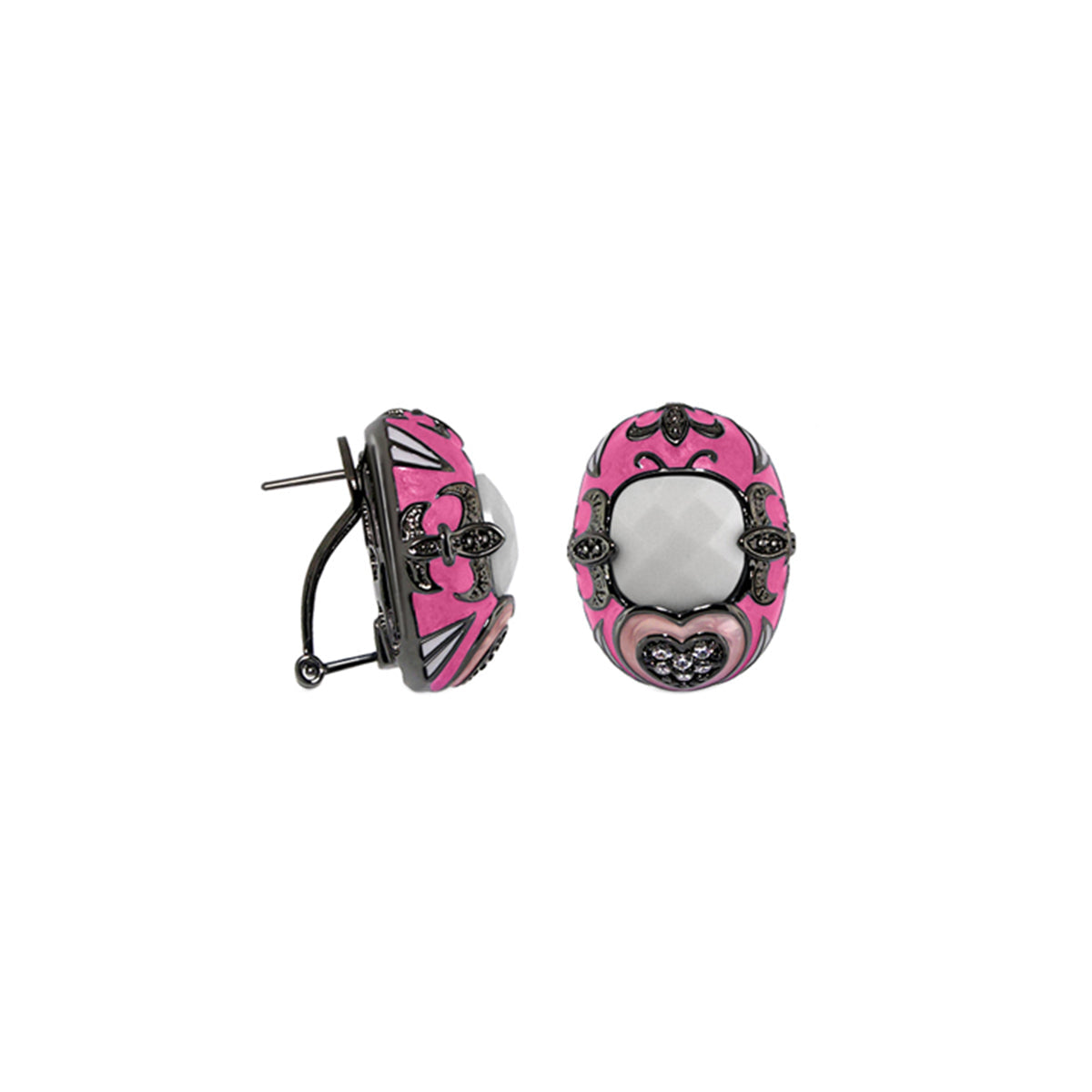 Knights of Love clip-on earrings pink enamel button style with metal trim Lauren G Adams pair on Tampa Home & Garden Store