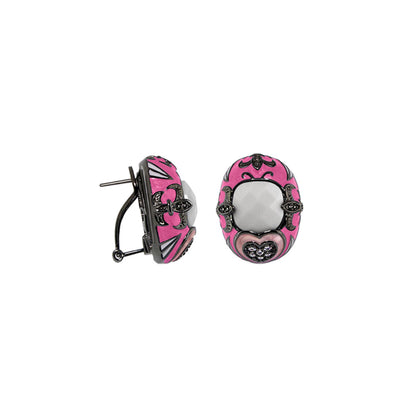 Knights of Love clip-on earrings pink enamel button style with metal trim Lauren G Adams pair on Tampa Home & Garden Store
